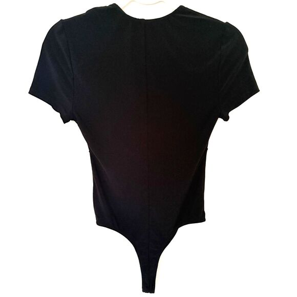 Show Me Your Mumu Black V Neck Short Sleeve Stretch Fitted Bodysuit Top Sz S - Picture 2 of 10